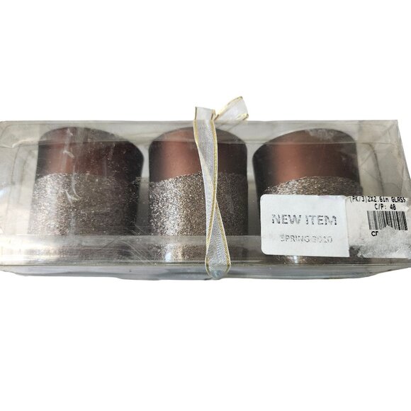 Candles Brown Glitter Bottom Tea Light  2 1/2 " Tall 2" Top Gift Box Set of 3 - Picture 2 of 12